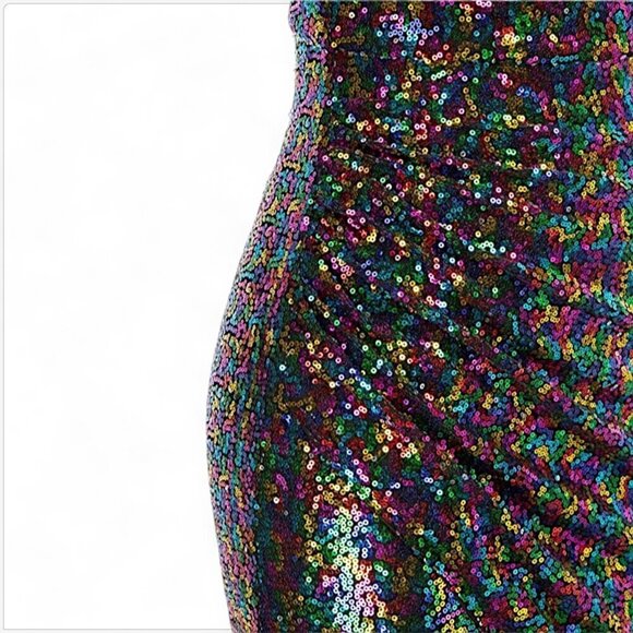 Grace Karin Colorful Multi Color Metallic Sequin Bodycon Cocktail Dress NWT S - Picture 2 of 5